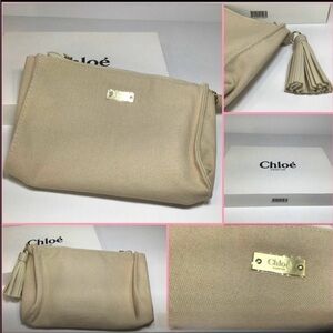 Chloe Cream Cosmetic Bag with Gold Accents